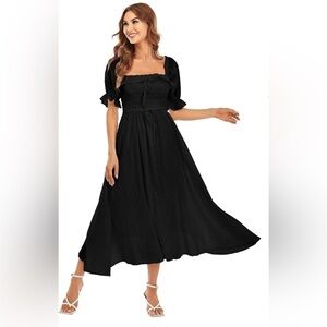 R.YIposha Elastic Square Neck Ruffled Half Sleeve Black Maxi size 12-14